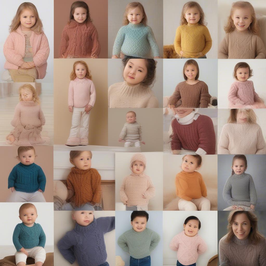Áo len bé gái với kiểu dáng đa dạng, từ áo len cổ tròn, cổ lọ đến áo cardigan.