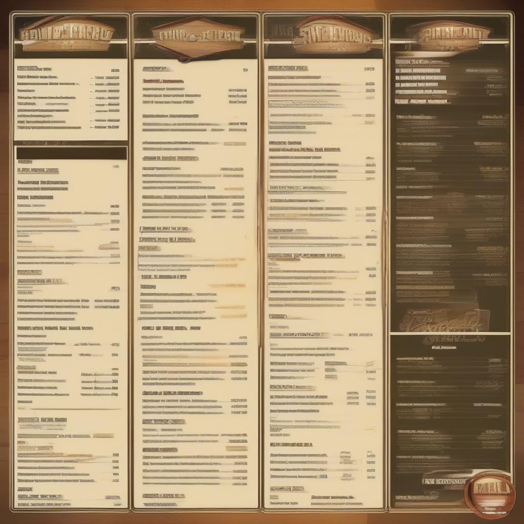 Bố cục menu quán bida