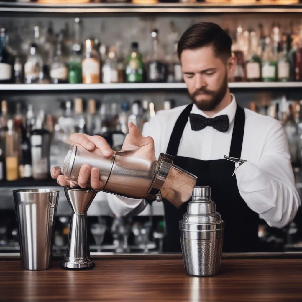 Bartender sử dụng kỹ thuật shaking để pha chế cocktail.